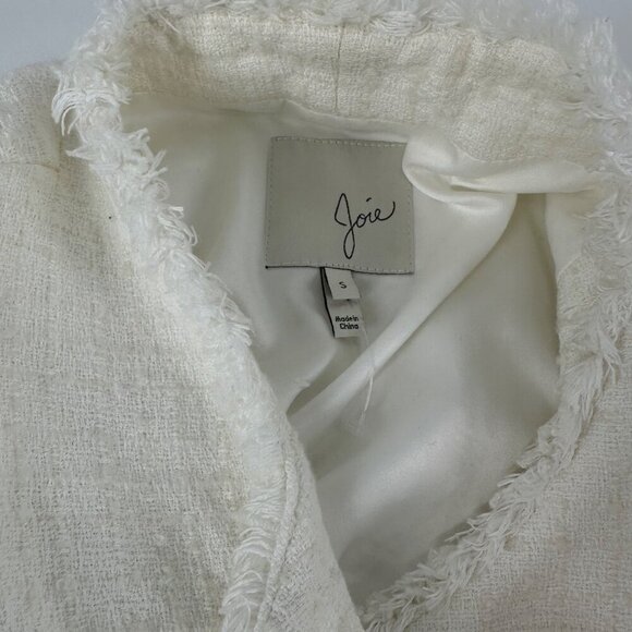 Joie Winter White Blazer Hidden Zipper Oversized Fringe Size Small Cotton Wool B - Picture 10 of 10